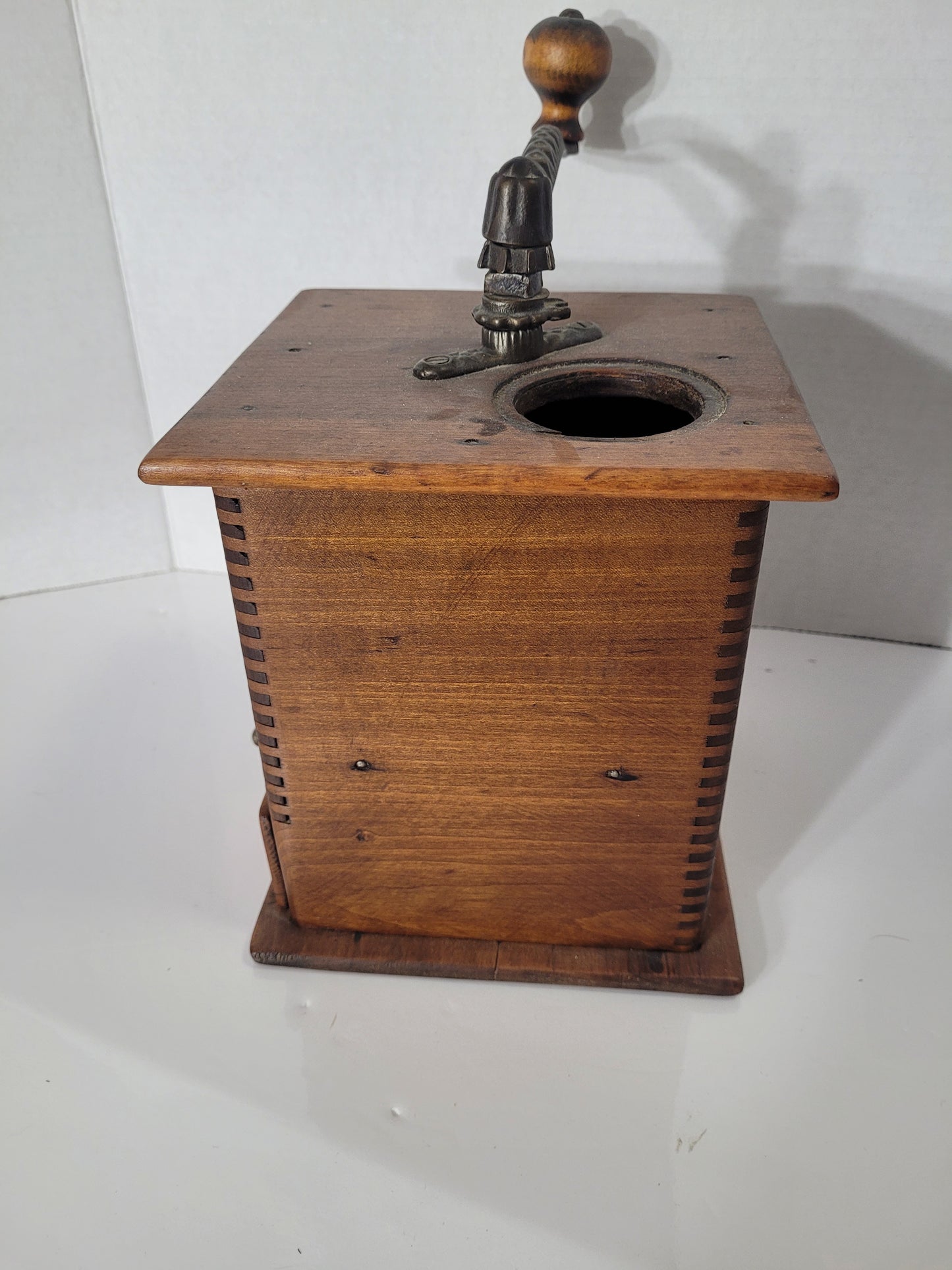 Antique Wooden Hand-Crank Coffee Grinder with Drawer