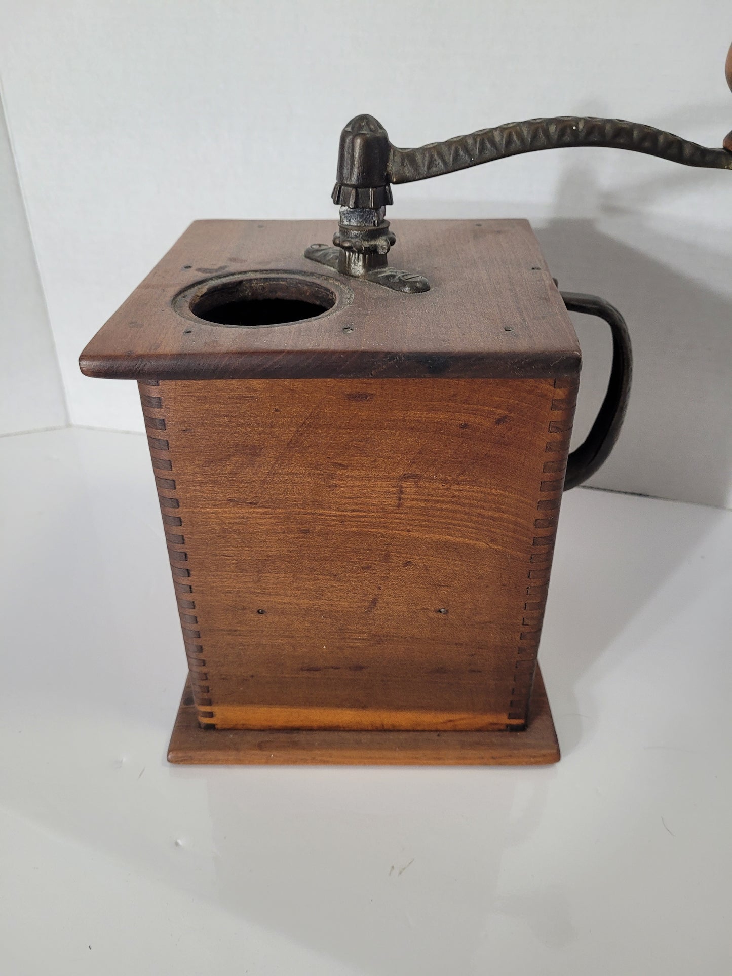 Antique Wooden Hand-Crank Coffee Grinder with Drawer