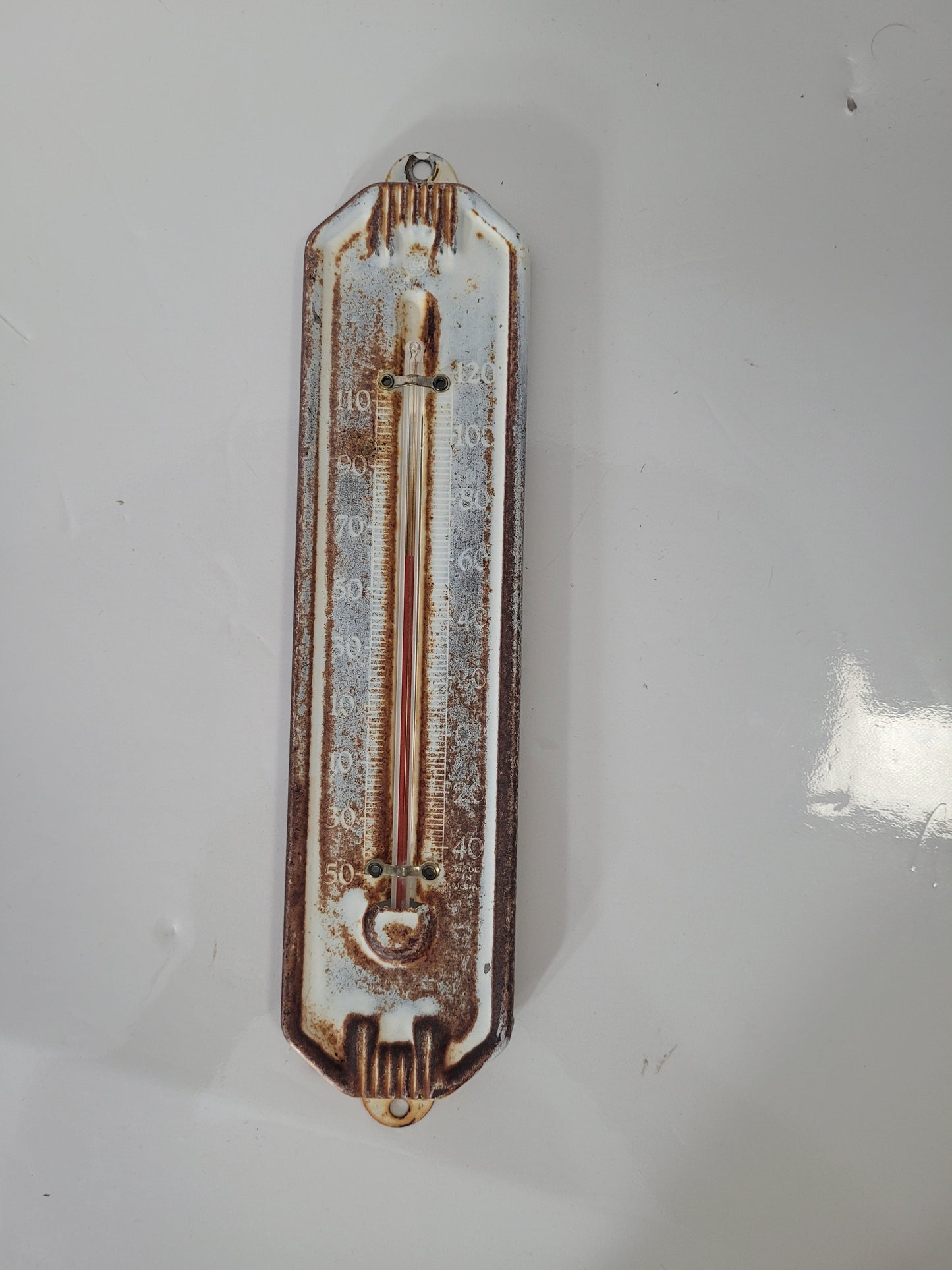 Vintage Made in Canada Metal Wall Thermometer – Rustic Patina – 9"