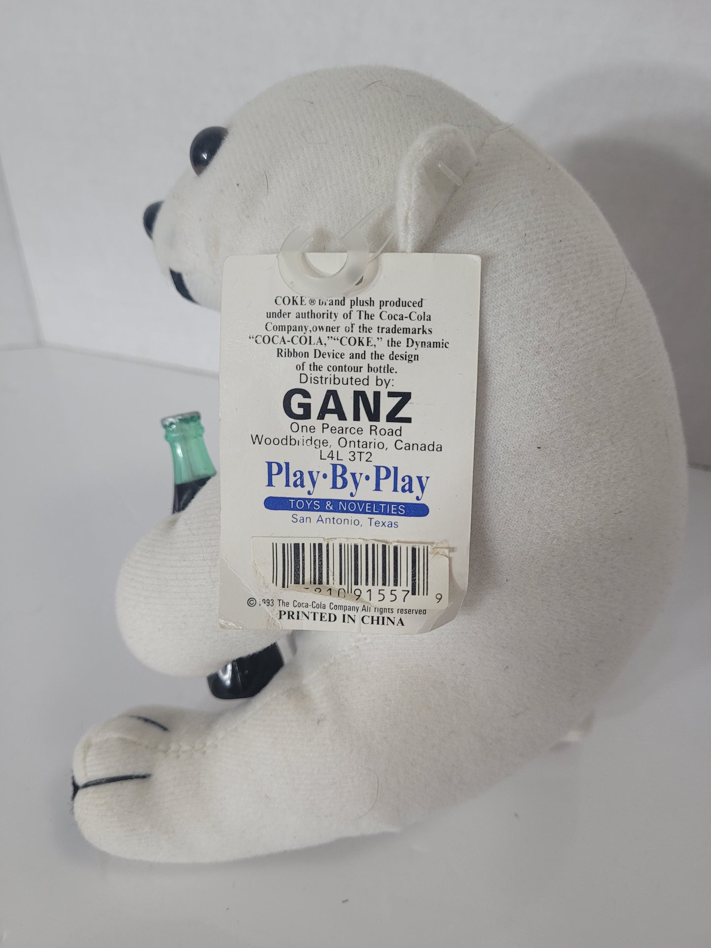 1993 Coca-Cola Polar Bear Plush with Coke Bottle & Original Tag