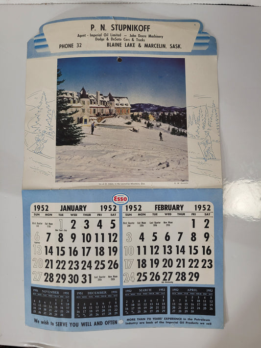 1952 Imperial Esso & John Deere P.N. Stupnikoff Saskatchewan Dealer Calendar