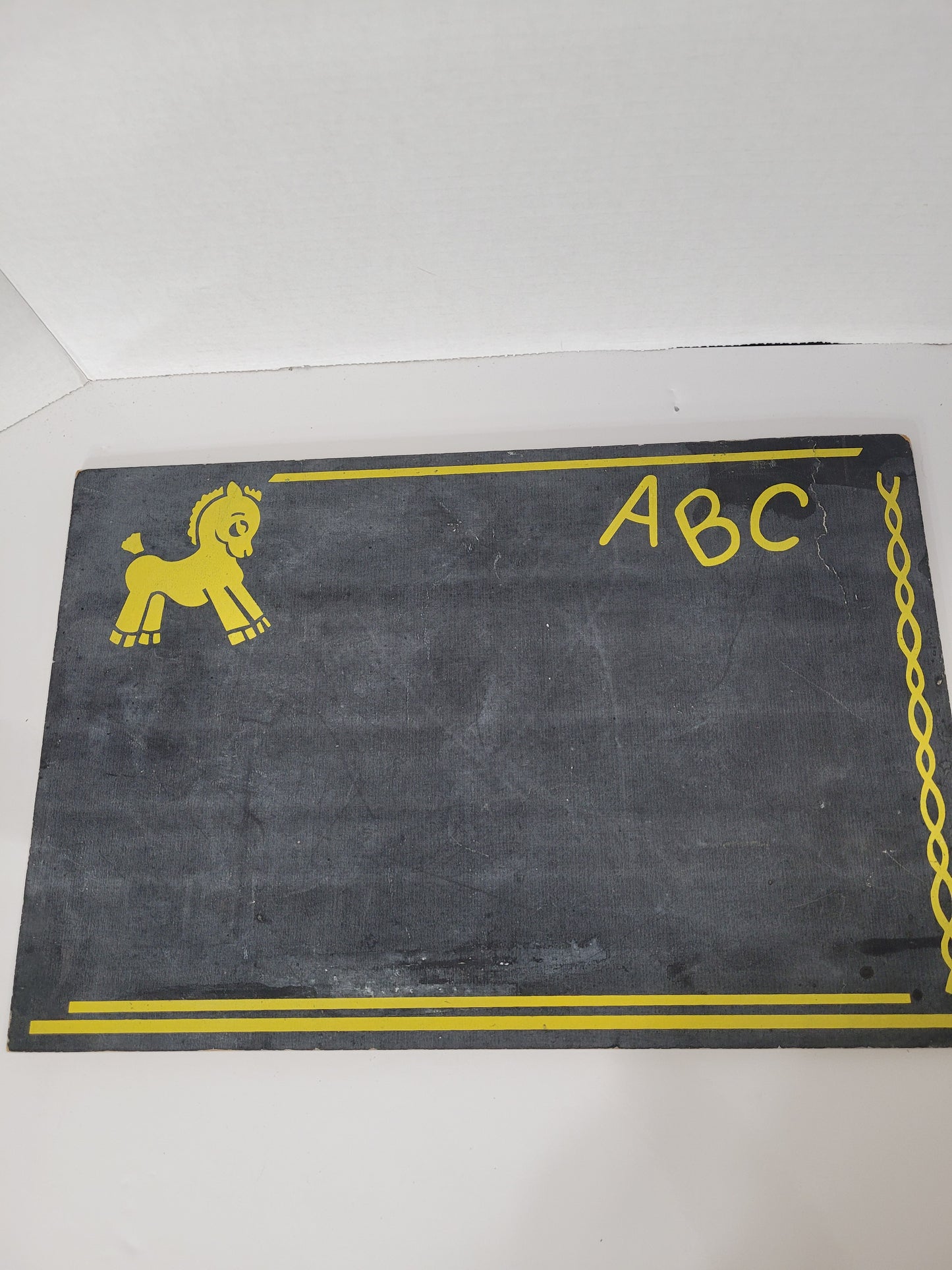 Vintage Child’s ABC Chalkboard Set with Eraser & Music Staff Chalk Holder