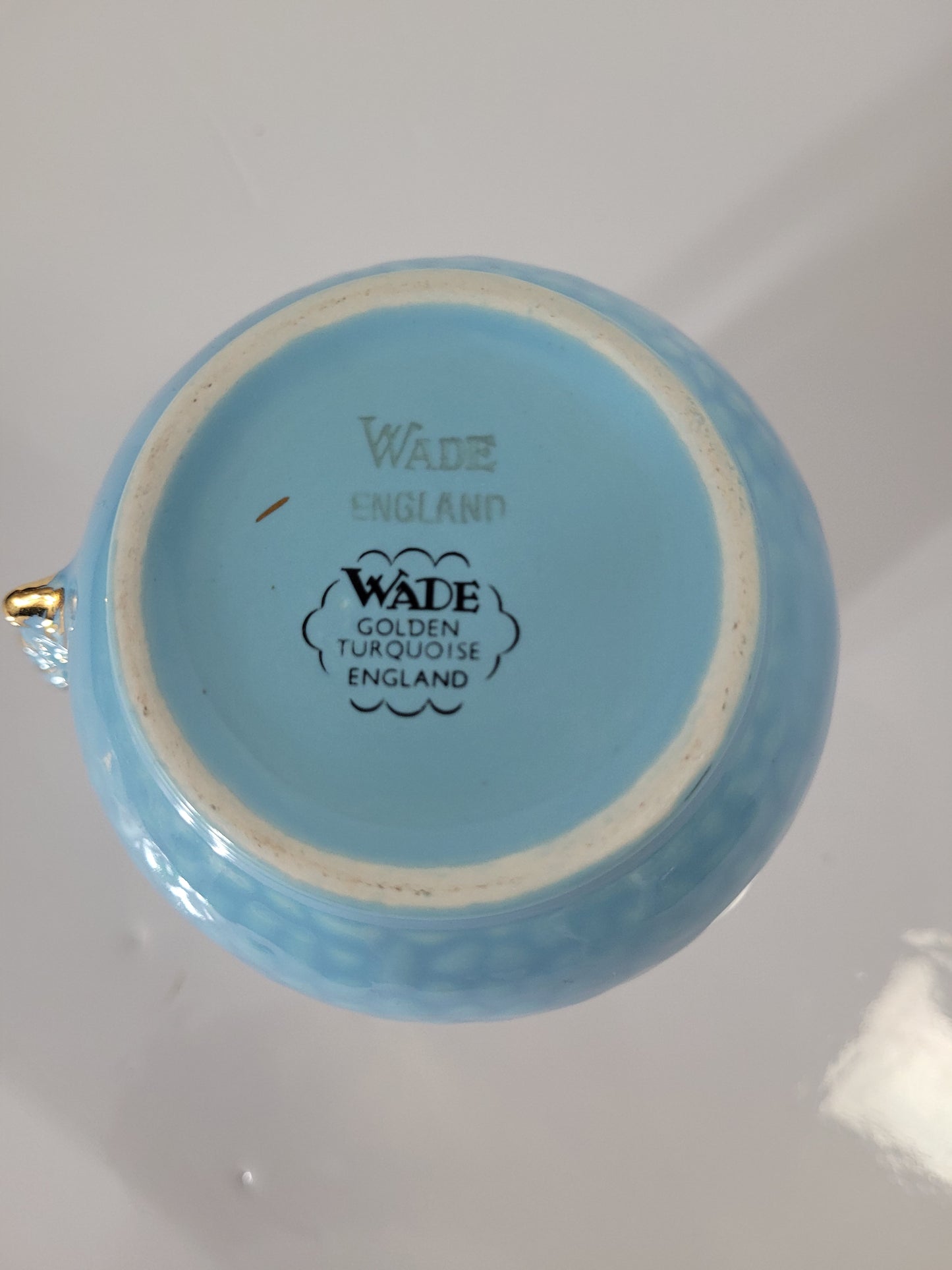 Vintage Wade Golden Turquoise Pitcher – England – Gold Grape & Leaf Design