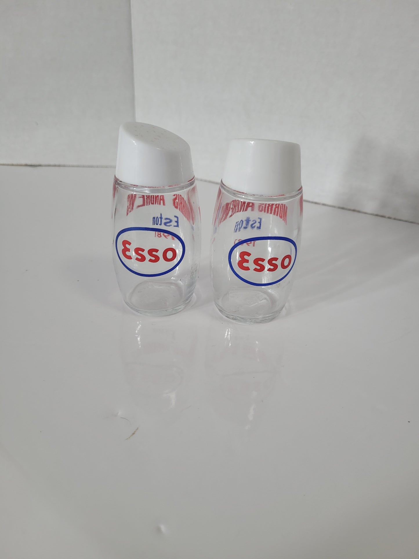 Vintage 1981 Esso Morris Andrews Eston Advertising Salt & Pepper Shakers