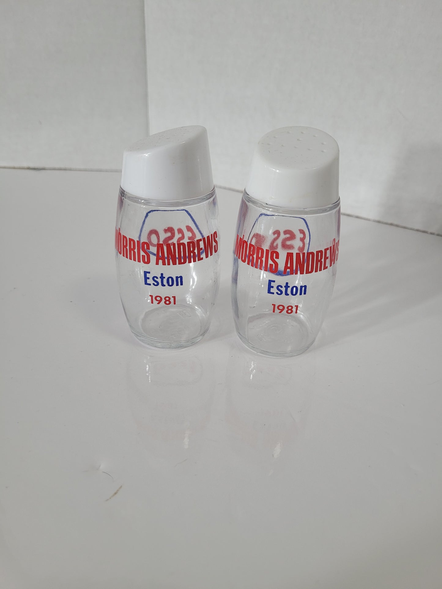 Vintage 1981 Esso Morris Andrews Eston Advertising Salt & Pepper Shakers