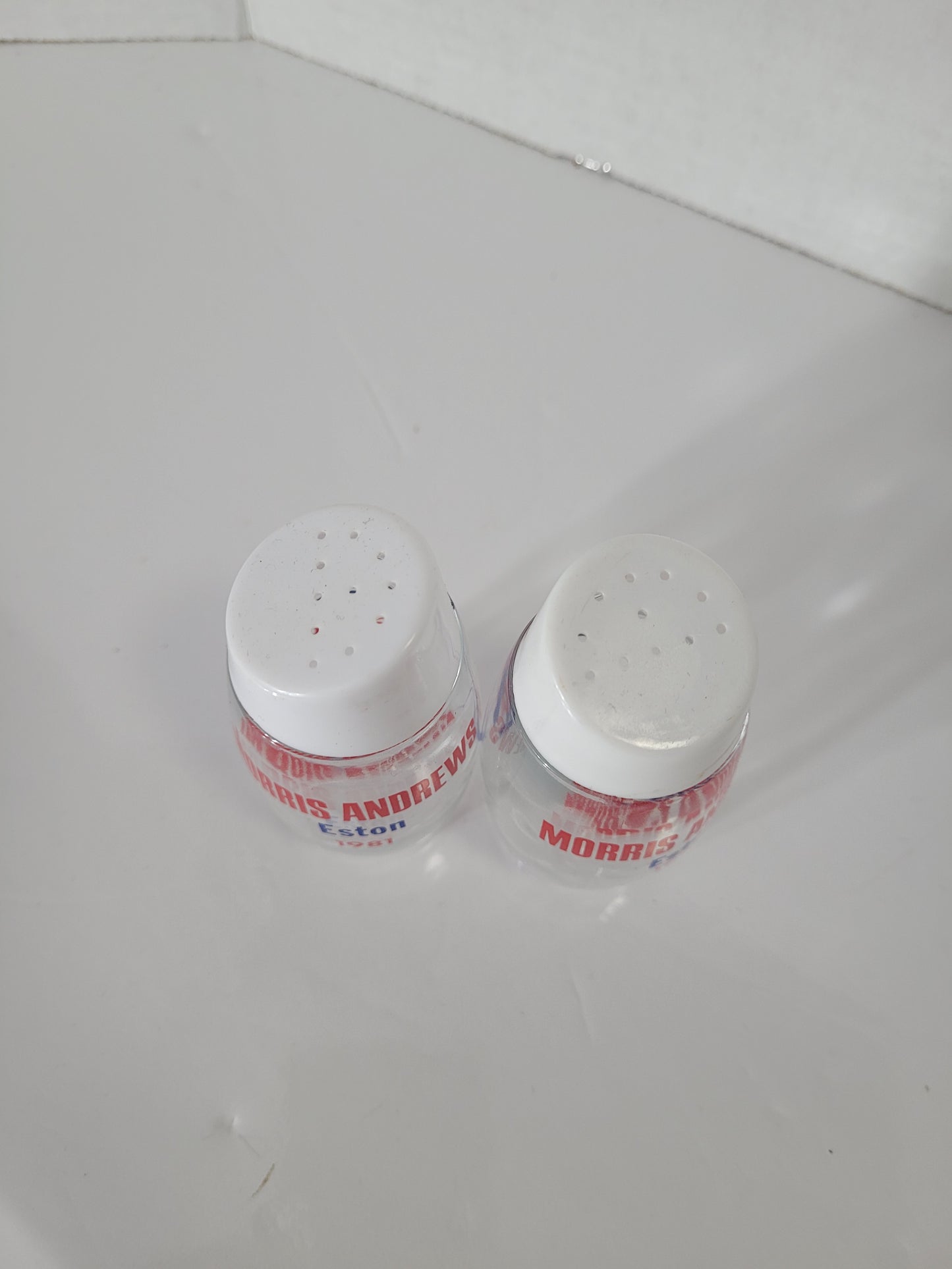Vintage 1981 Esso Morris Andrews Eston Advertising Salt & Pepper Shakers