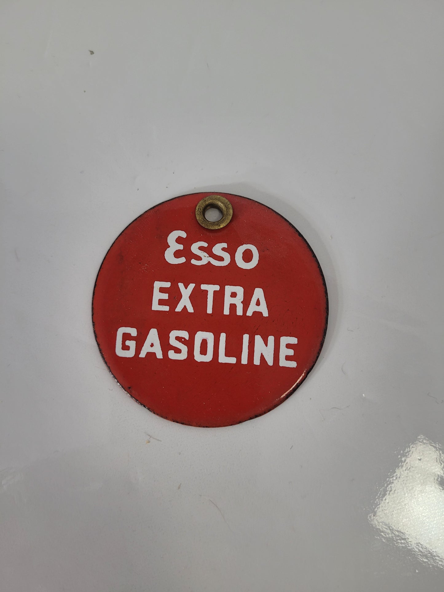 Vintage Esso Extra Gasoline Porcelain Medallion & Esso Resources Canada Keychain