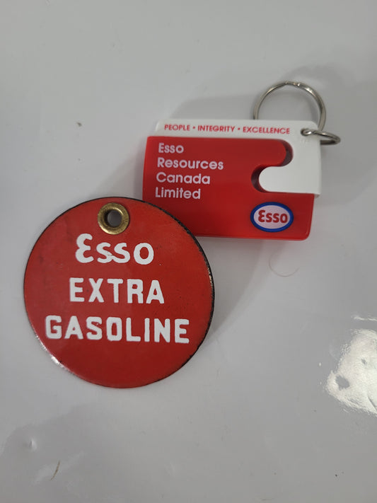 Vintage Esso Extra Gasoline Porcelain Medallion & Esso Resources Canada Keychain