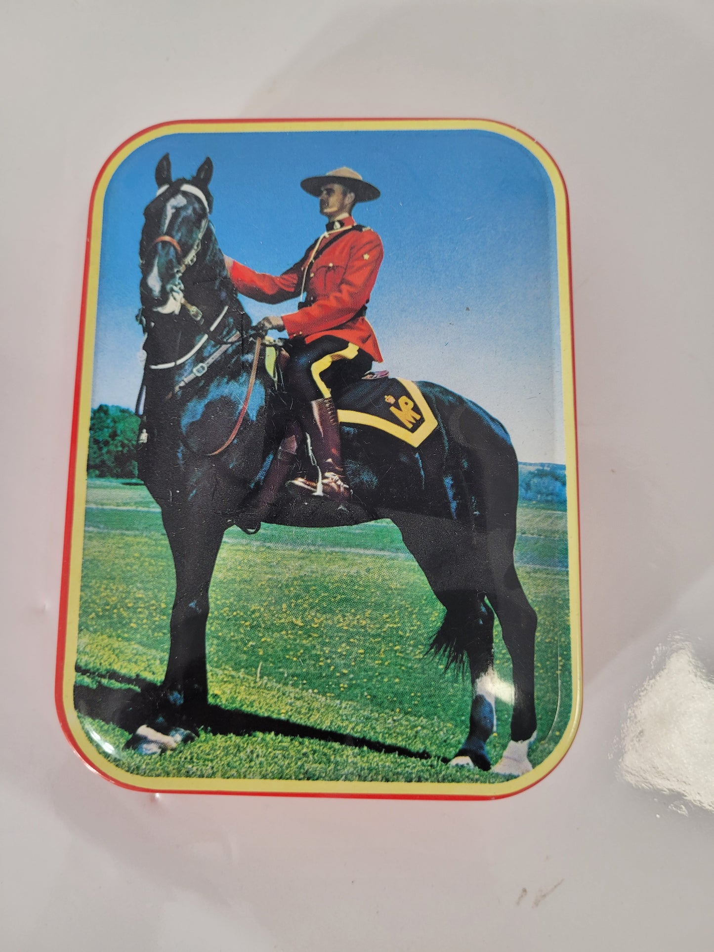 Vintage Canadian Mountie RCMP Candy Tin – 4" × 5.5"
