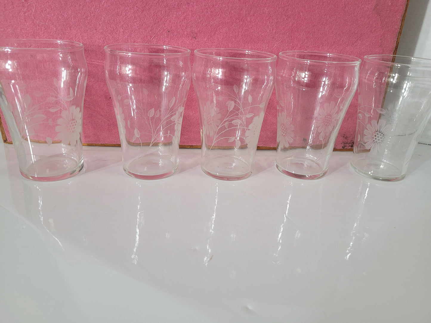Vintage Dominion Glass White Floral Tumblers – Set of 5