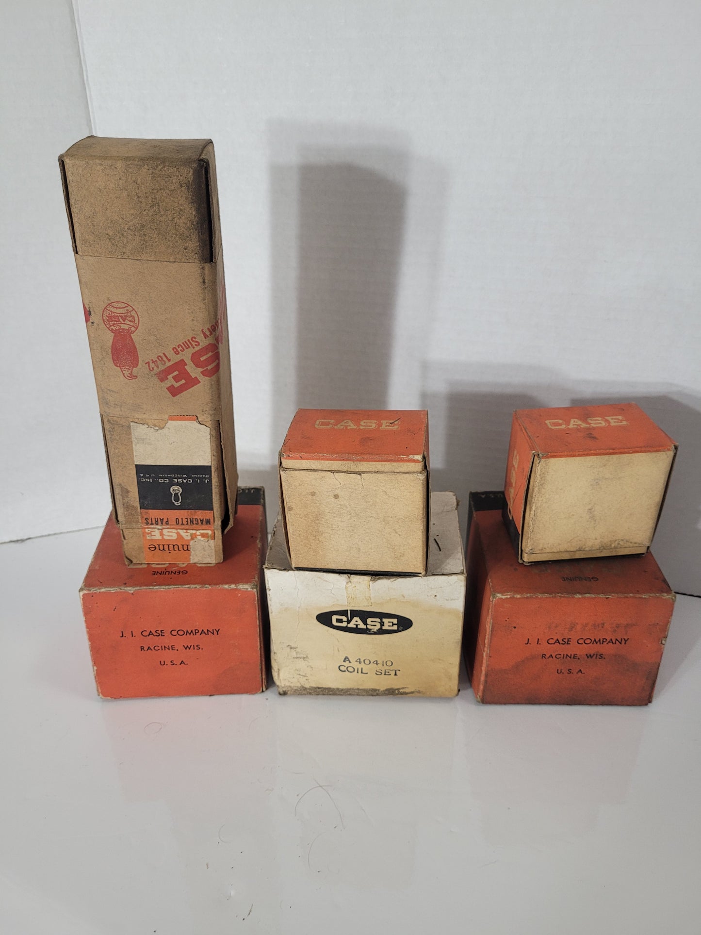 Vintage J.I. Case Genuine Tractor Parts Boxes – Lot of 6 – Magneto & Coil Packaging