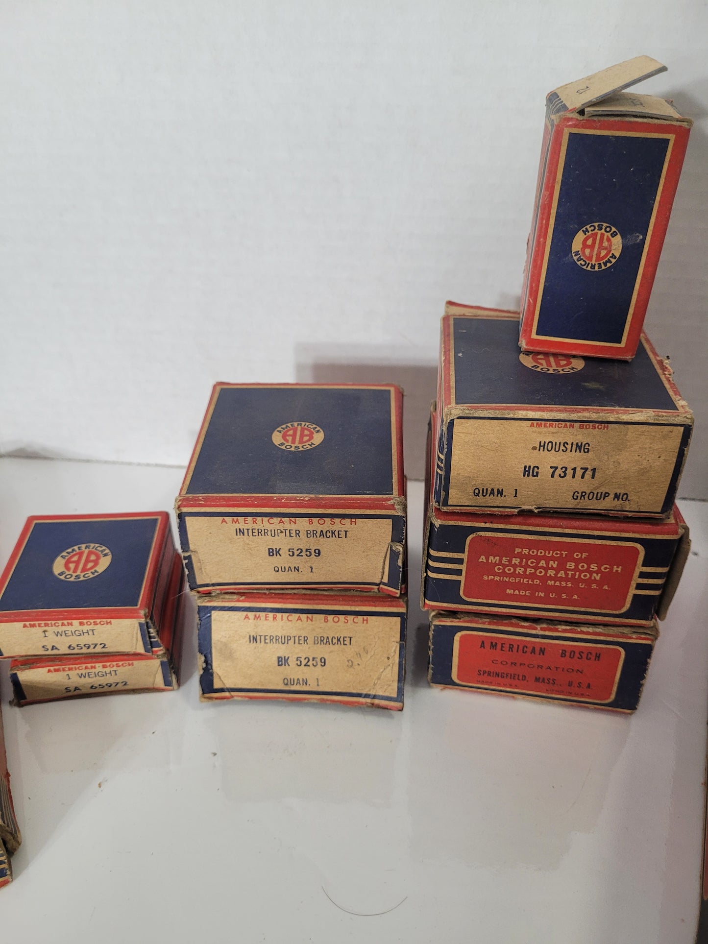 Vintage American Bosch Parts Boxes – Lot of 11 – Ignition & Electrical Packaging