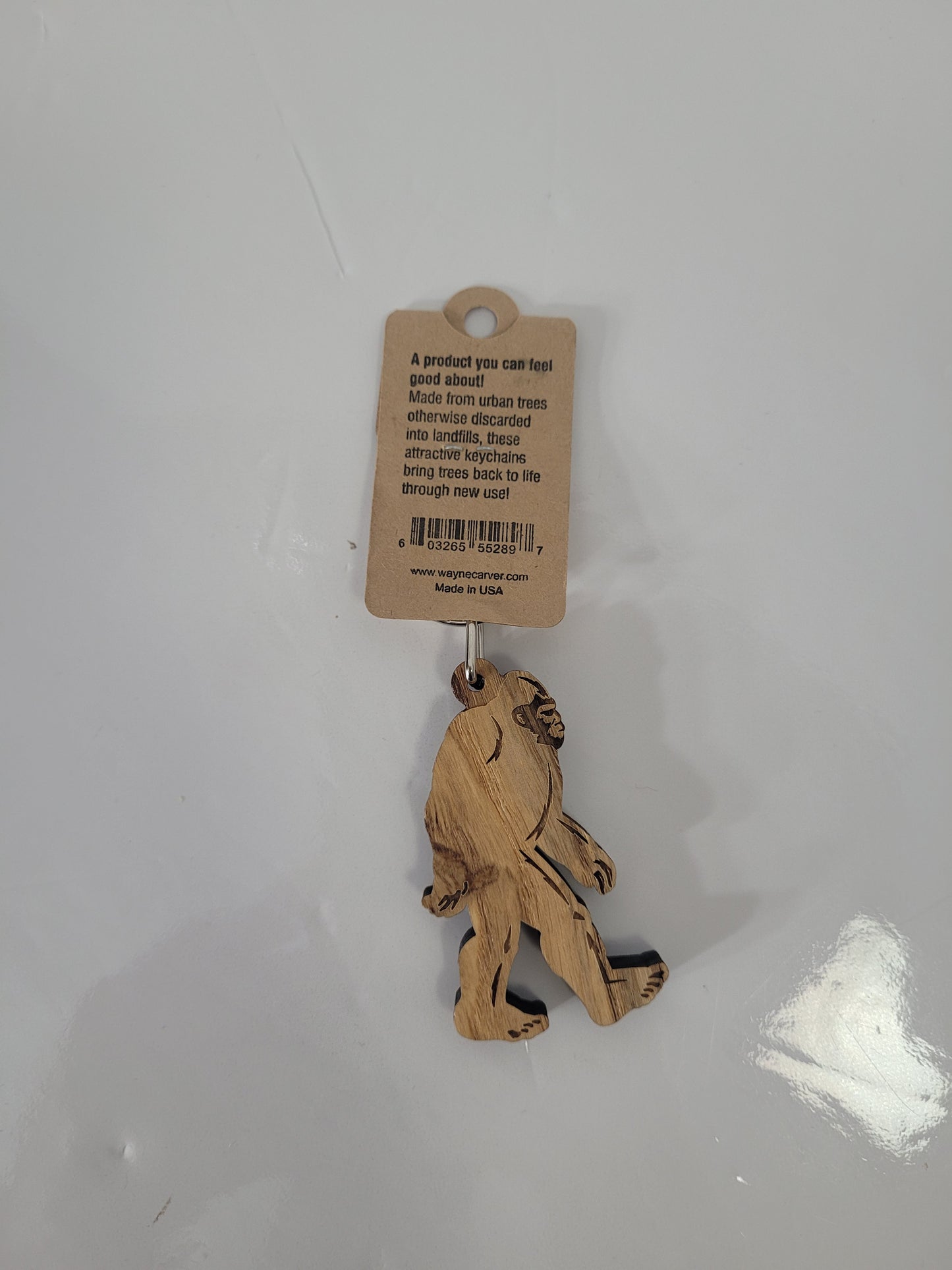 Banff Canada Bigfoot Reclaimed Wood Keychain – 2.5" x 1.5" – USA Made