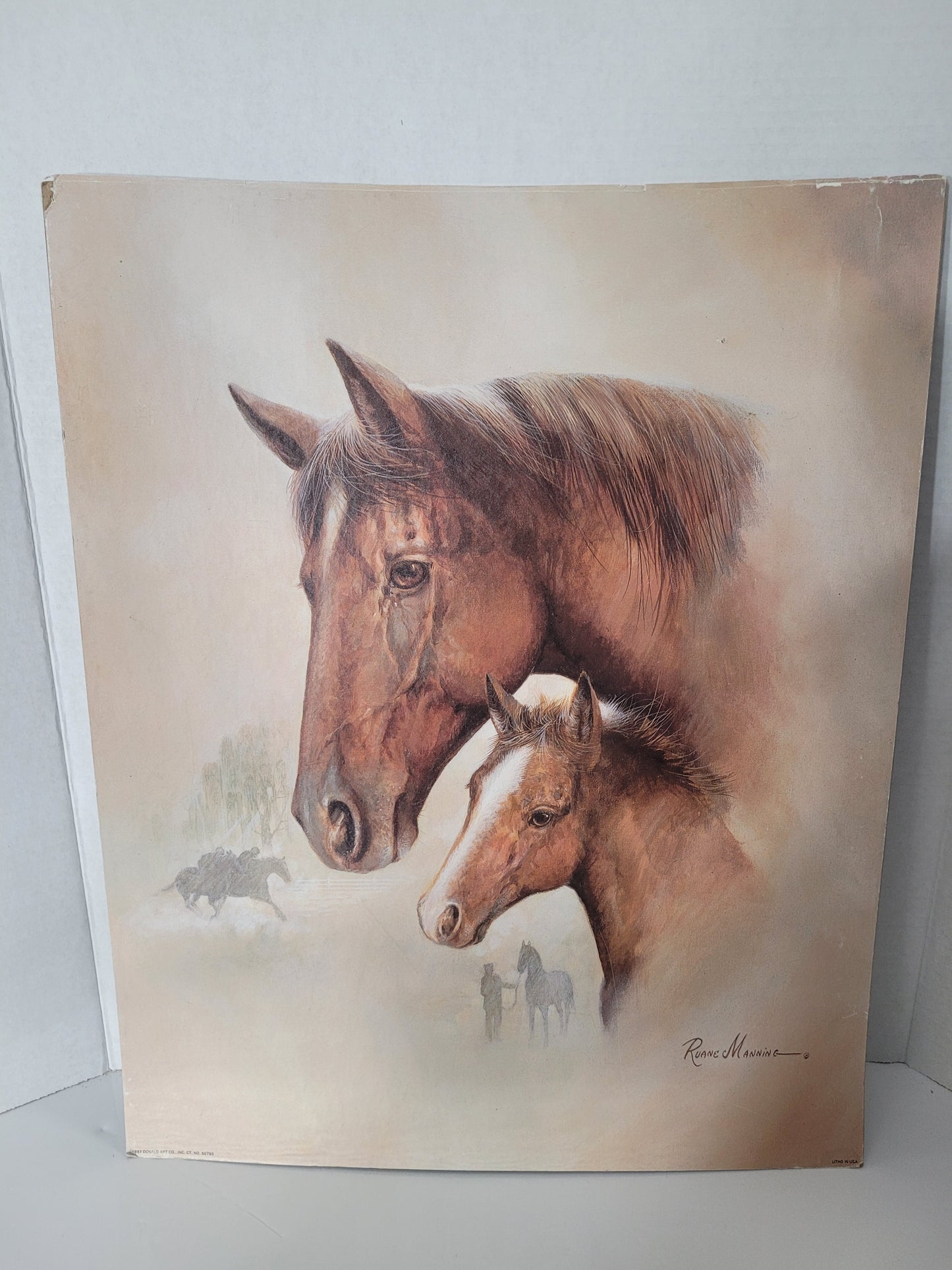 Vintage Ruane Manning Mare & Foal Horse Lithograph Print – 16" x 20"