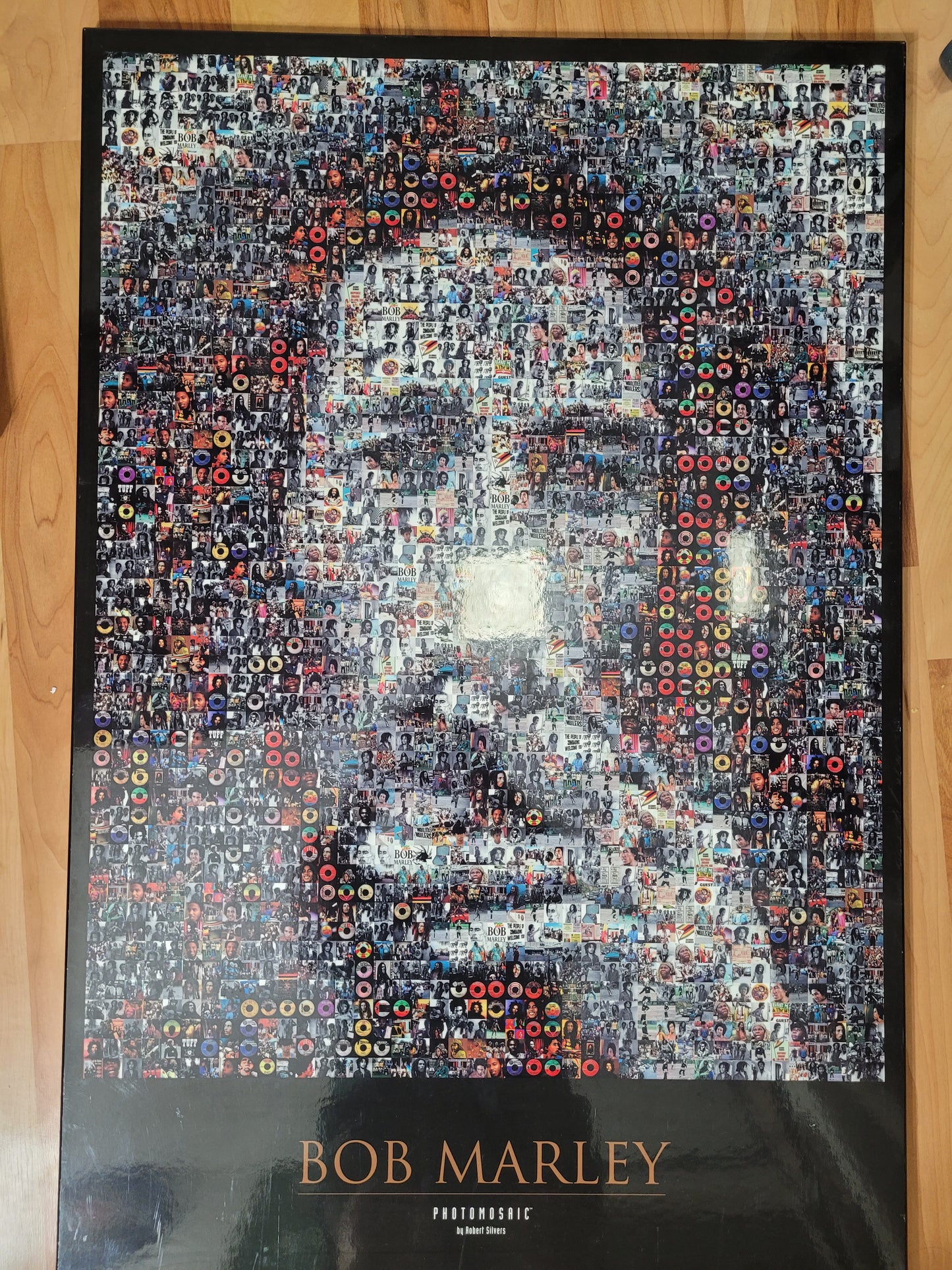 1998 Bob Marley Photomosaic by Robert Silvers Wood-Backed Wall Art – 24" x 36"