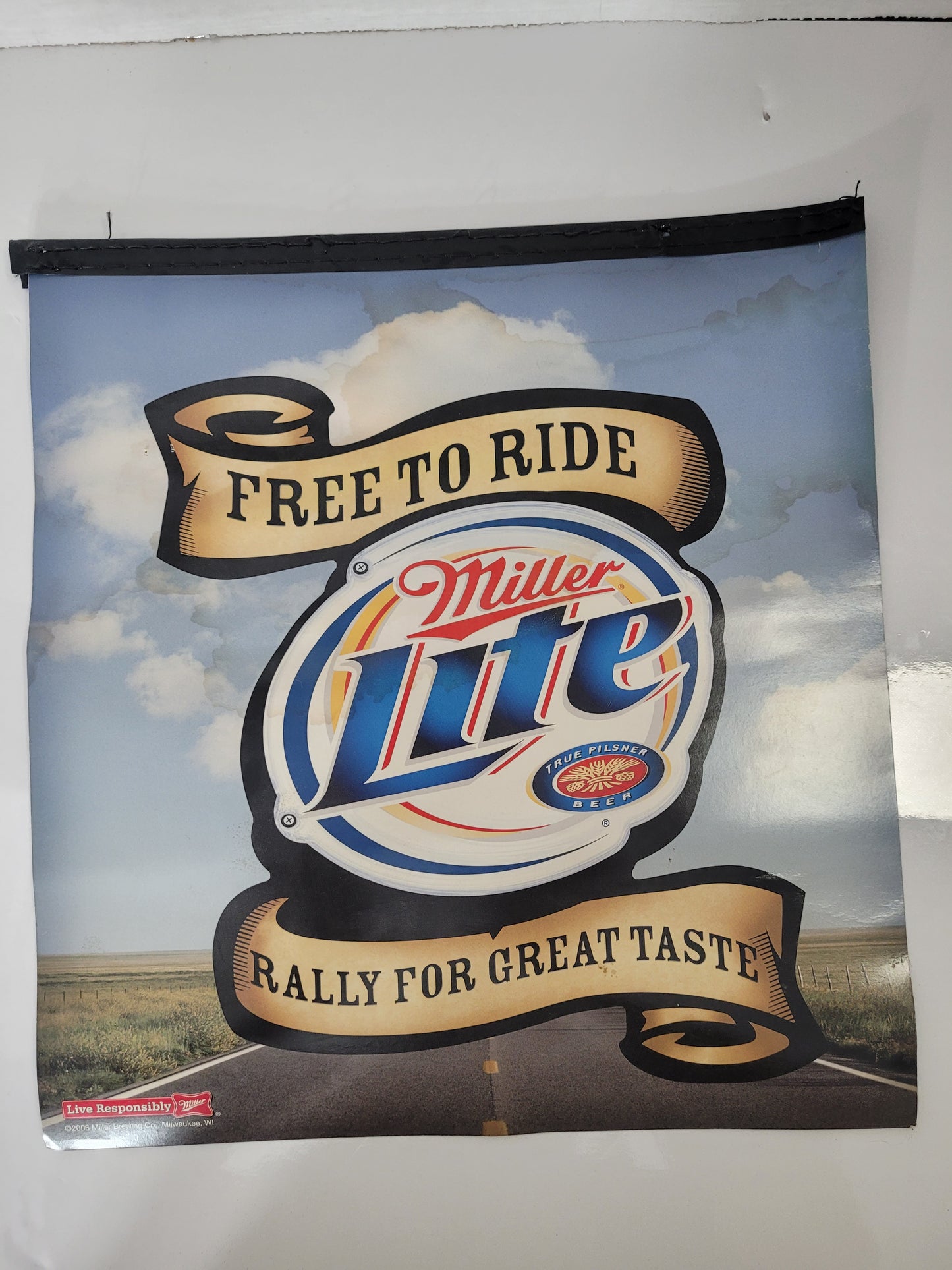 Miller Lite “Free to Ride / Rally for Great Taste” Hanging Beer Sign – 12" x 13"