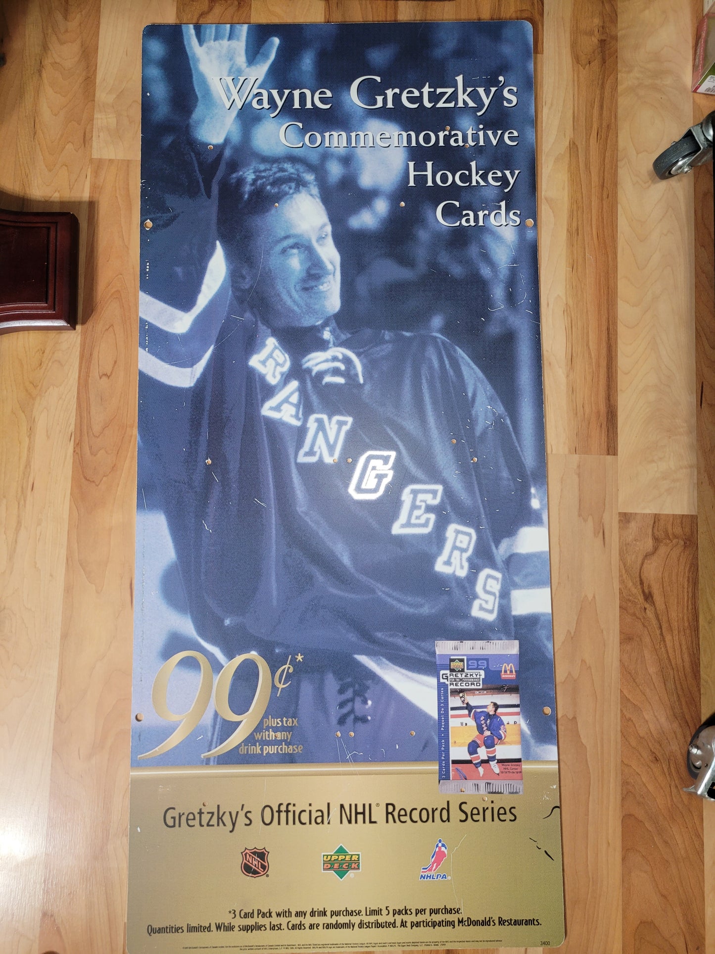 1999 Wayne Gretzky McDonald’s Upper Deck Commemorative Hockey Cards Plastic Advertising Sign – 20" x 45"