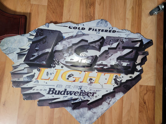 Budweiser Ice “ICE Draft Light” Embossed Die-Cut Advertising Sign – 34" x 25"
