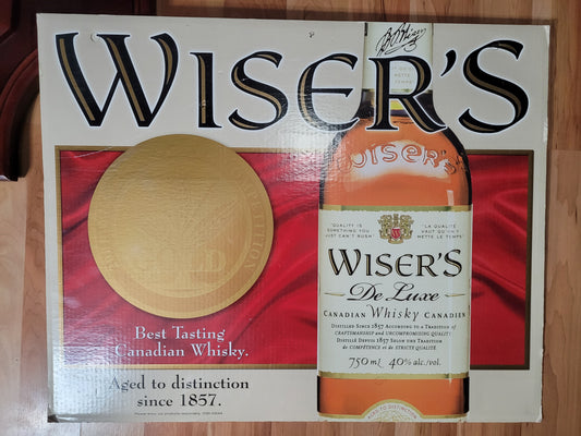 Vintage Wiser’s De Luxe Canadian Whisky Double-Sided Heavy Cardboard Advertising Sign – 30" x 24"