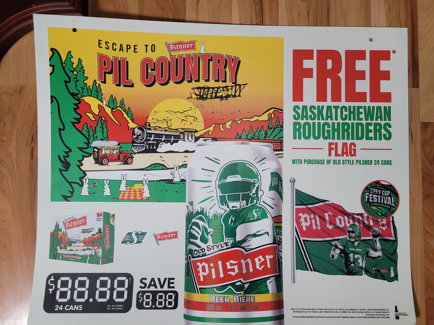 Old Style Pilsner “Rider Weekends” Pil Country Double-Sided Cardboard Advertising Sign – 29" x 24"