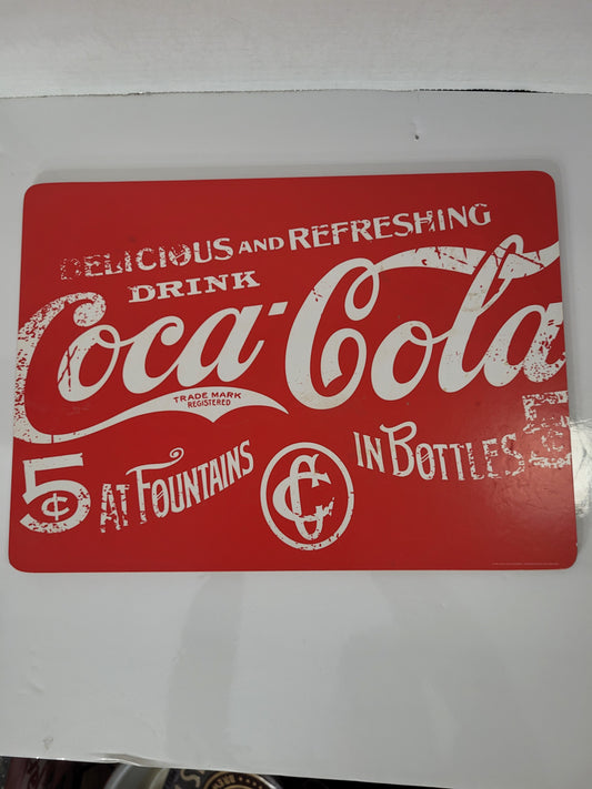 Coca-Cola “Delicious and Refreshing” 5¢ Cork-Back Advertising Display – 15.75" x 11.5"