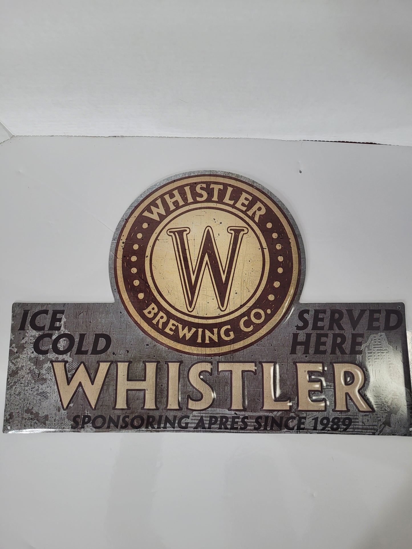 Whistler Brewing Co. “Ice Cold Beer Served Here” Embossed Tin Sign – 16.75" x 11.25"