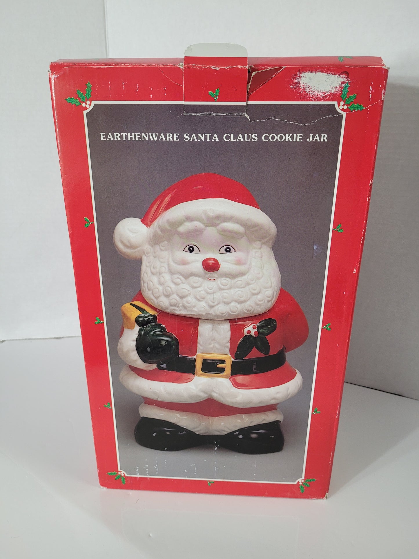 Vintage Earthenware Santa Claus Cookie Jar with Original Box – Approx. 12"