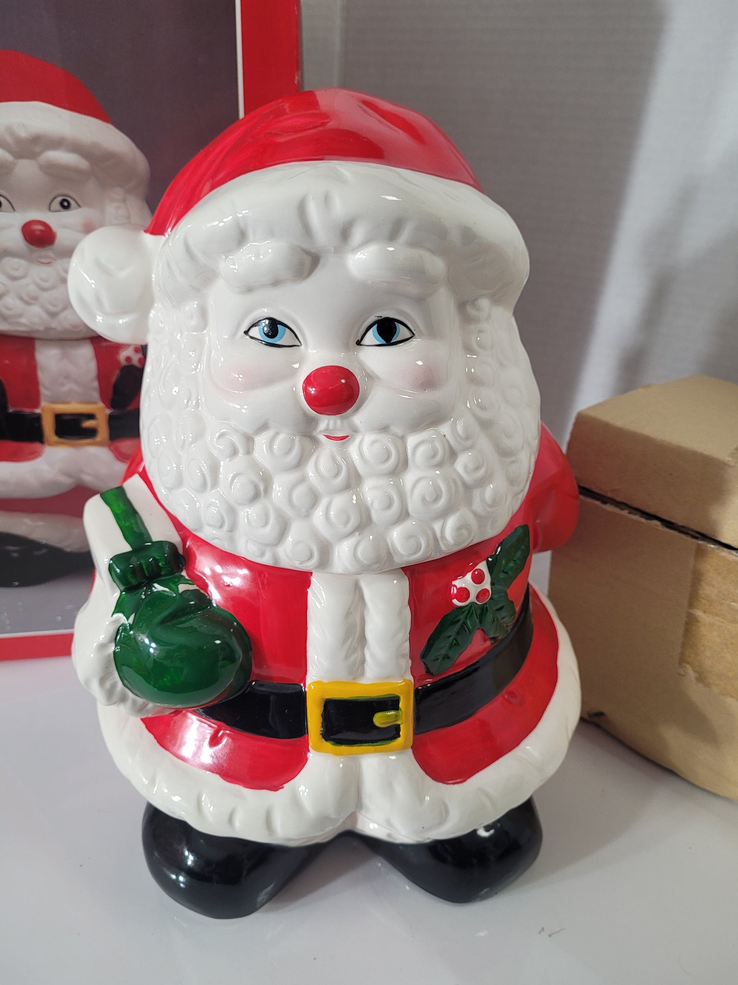 Vintage Earthenware Santa Claus Cookie Jar with Original Box – Approx. 12"
