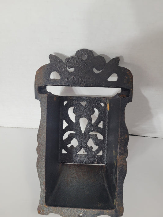 Vintage Cast Iron Wall-Mount Match Holder – Ornate Scroll Design