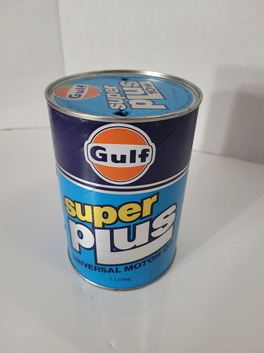 Vintage Gulf Super Plus 10W Universal Motor Oil Can – 1 Litre – Empty