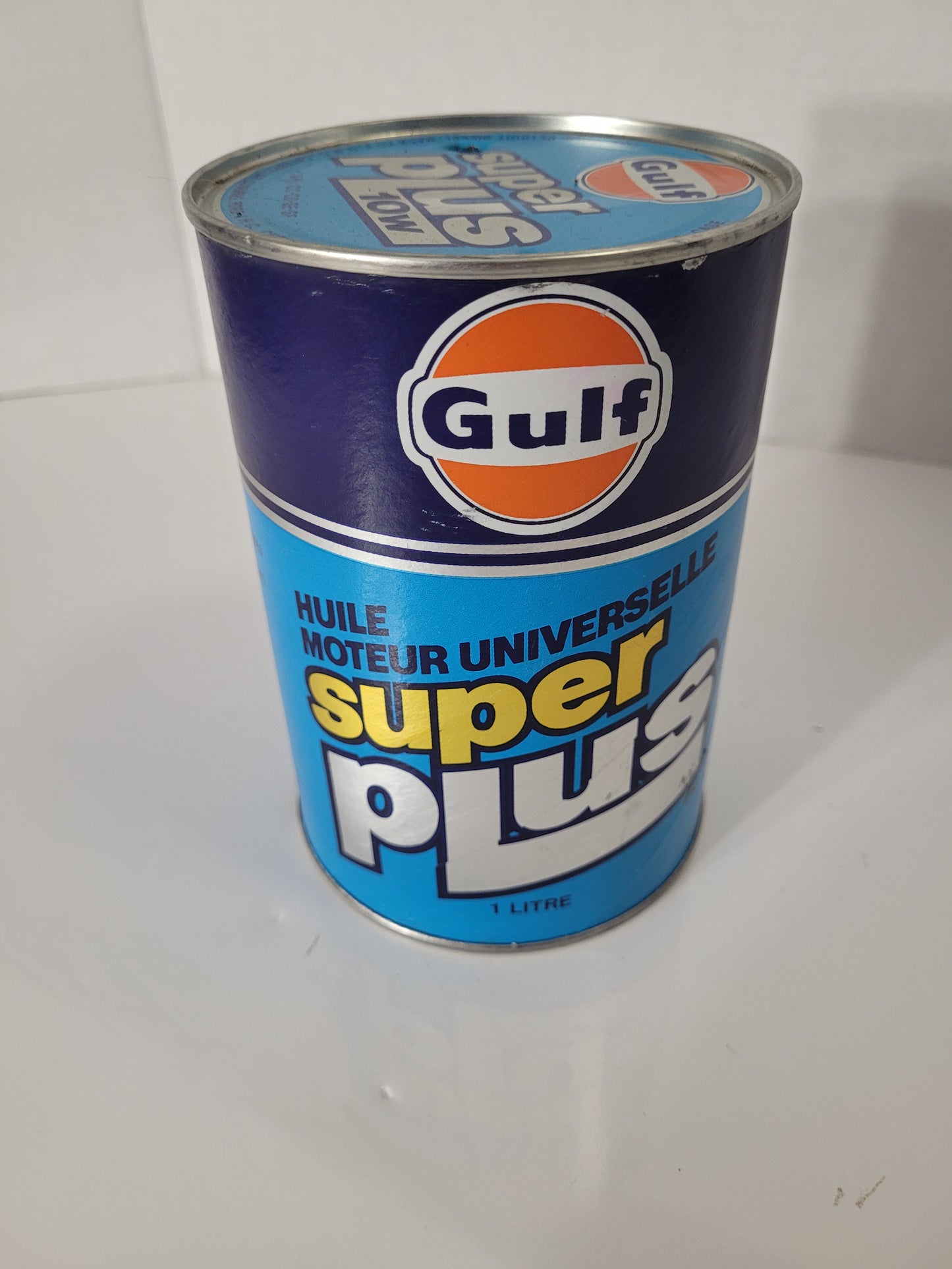 Vintage Gulf Super Plus 10W Universal Motor Oil Can – 1 Litre – Empty