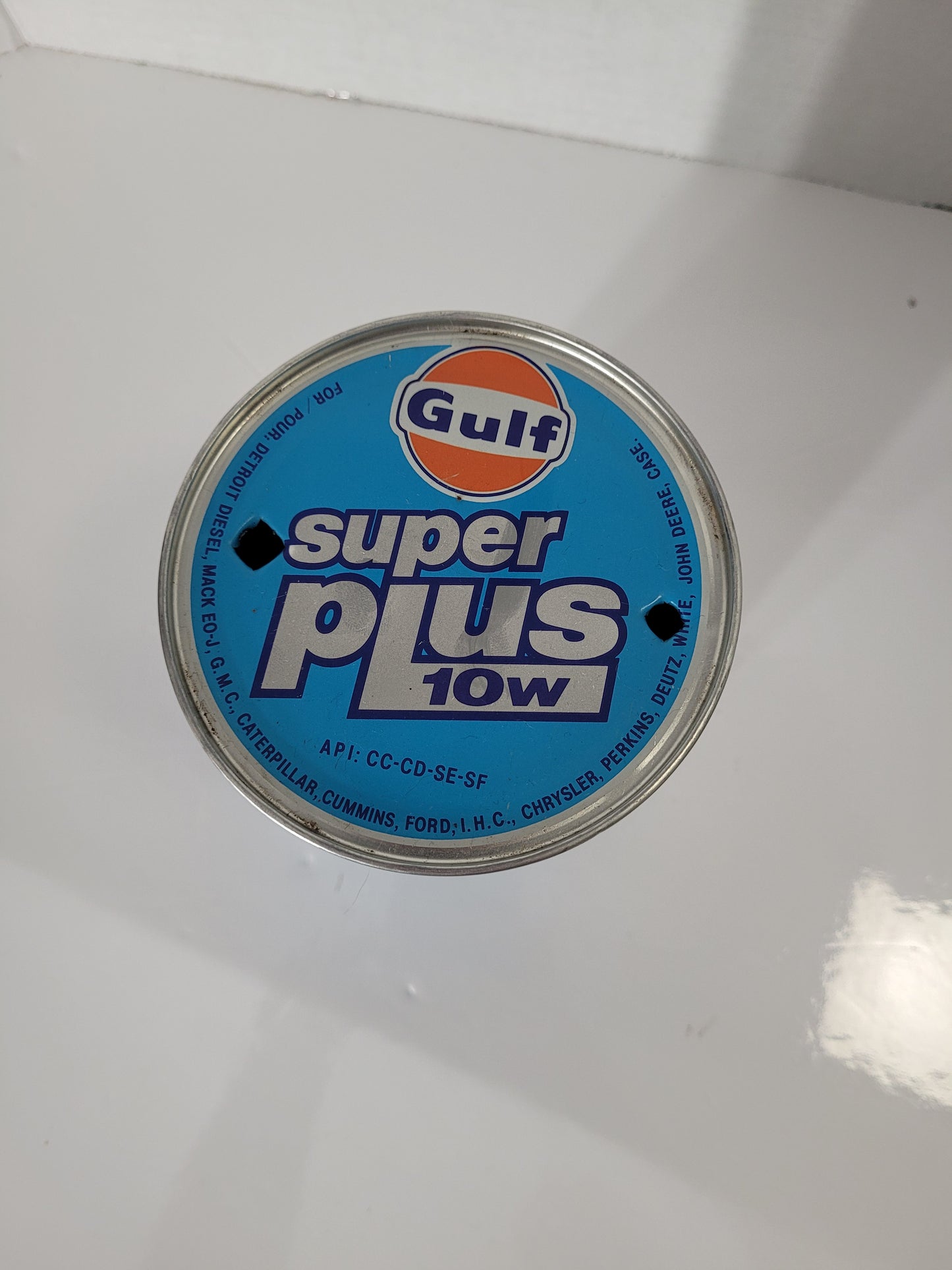 Vintage Gulf Super Plus 10W Universal Motor Oil Can – 1 Litre – Empty
