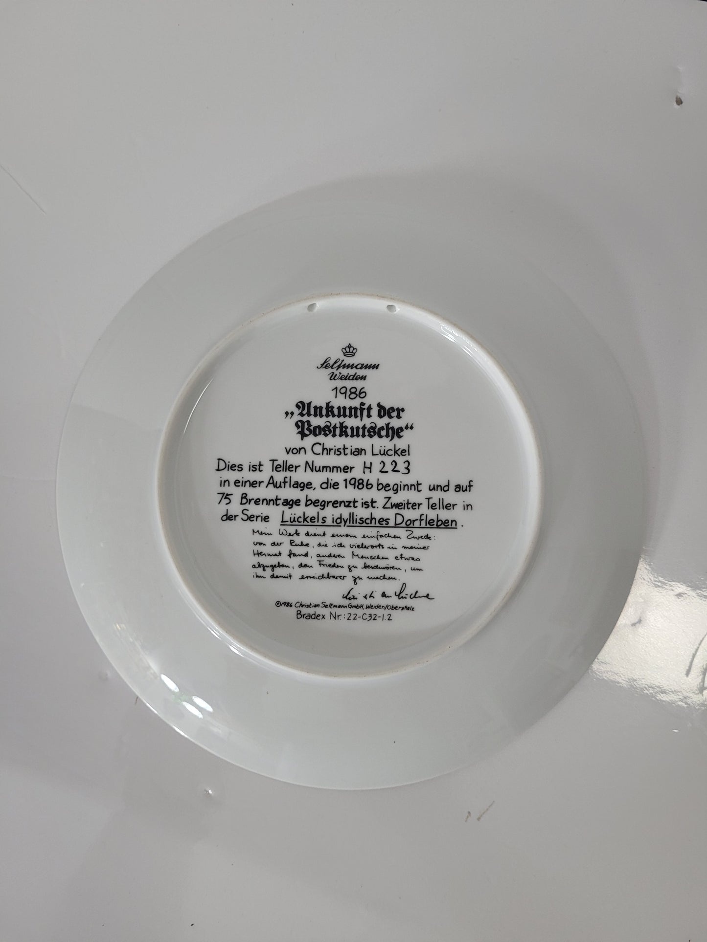 1986 Seltmann Weiden “Ankunft der Postkutsche” Collector Plate – Christian Lückel – 7.75"