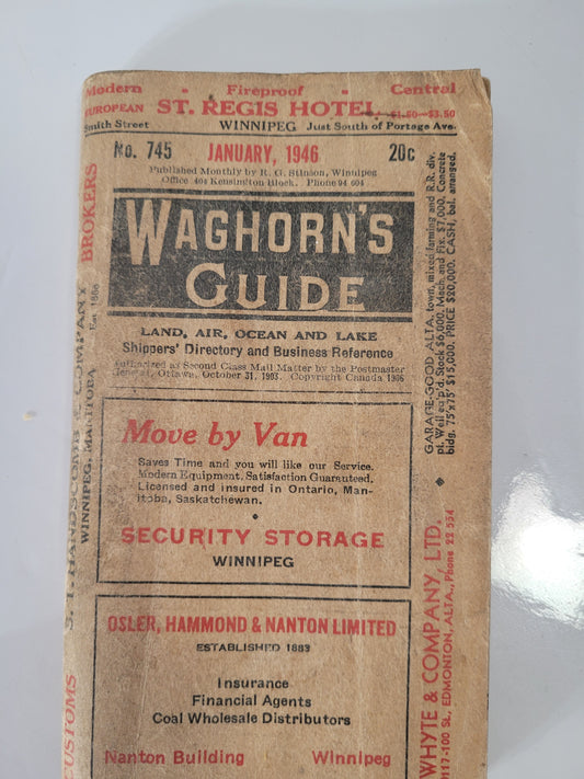 Vintage January 1946 Waghorn’s Guide – Winnipeg Street Map & Business Directory