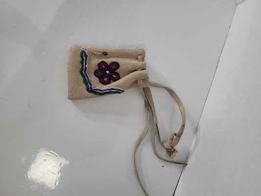 Hand-Beaded Leather Drawstring Pouch – Cranbrook, British Columbia Provenance
