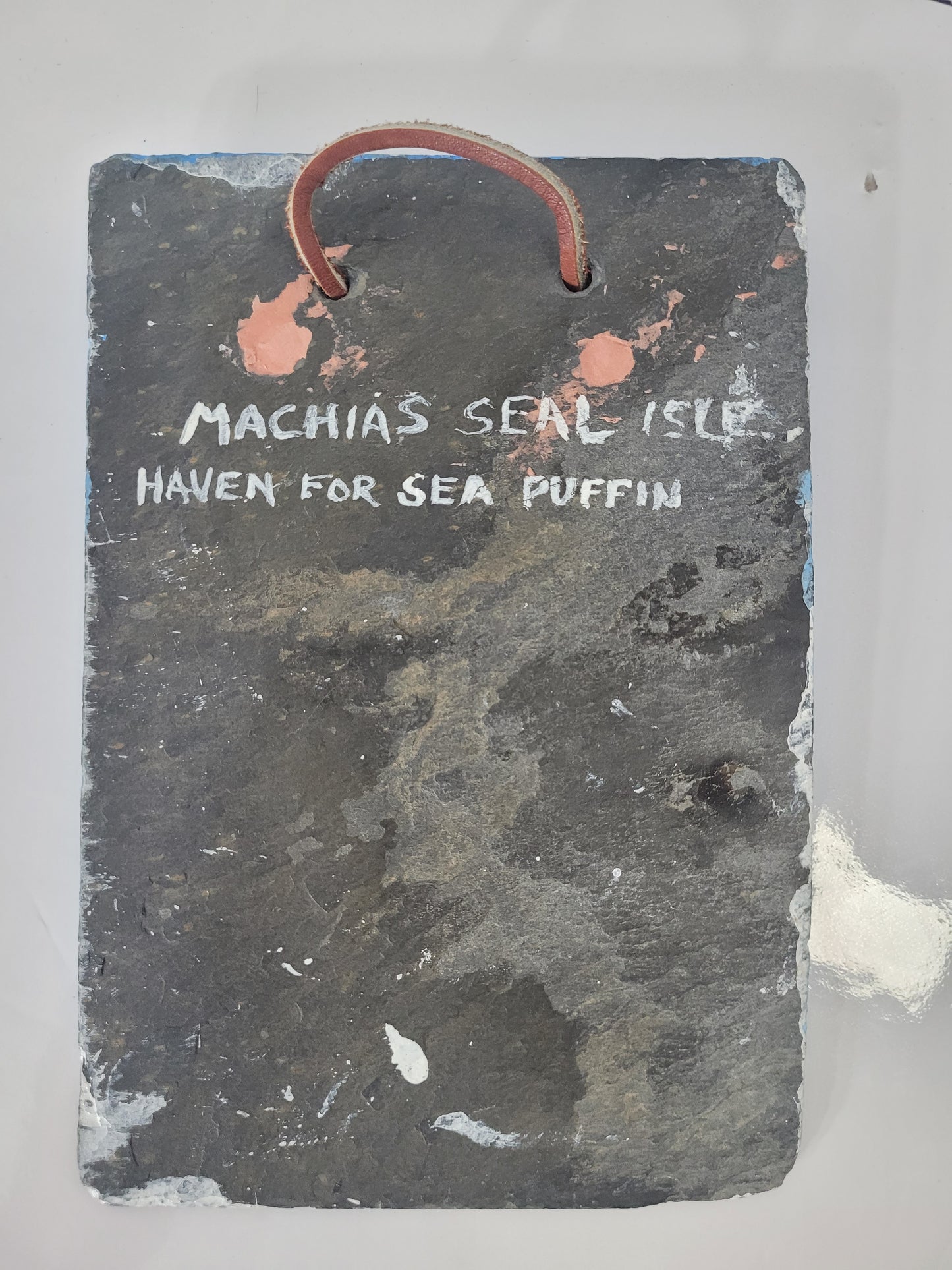 Hand-Painted Machias Seal Island Lighthouse & Puffins Slate Wall Art – Signed L. Gaudreau