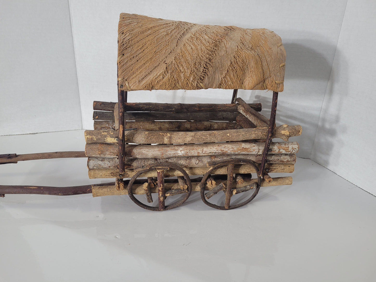 Handmade Rustic Twig Covered Wagon Folk Art – Cranbrook, BC – 17"