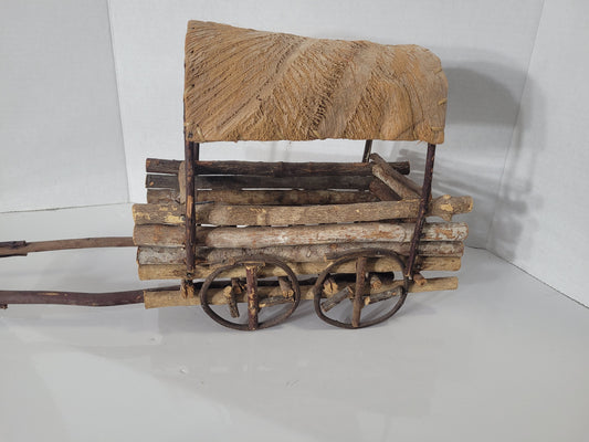 Handmade Rustic Twig Covered Wagon Folk Art – Cranbrook, BC – 17"