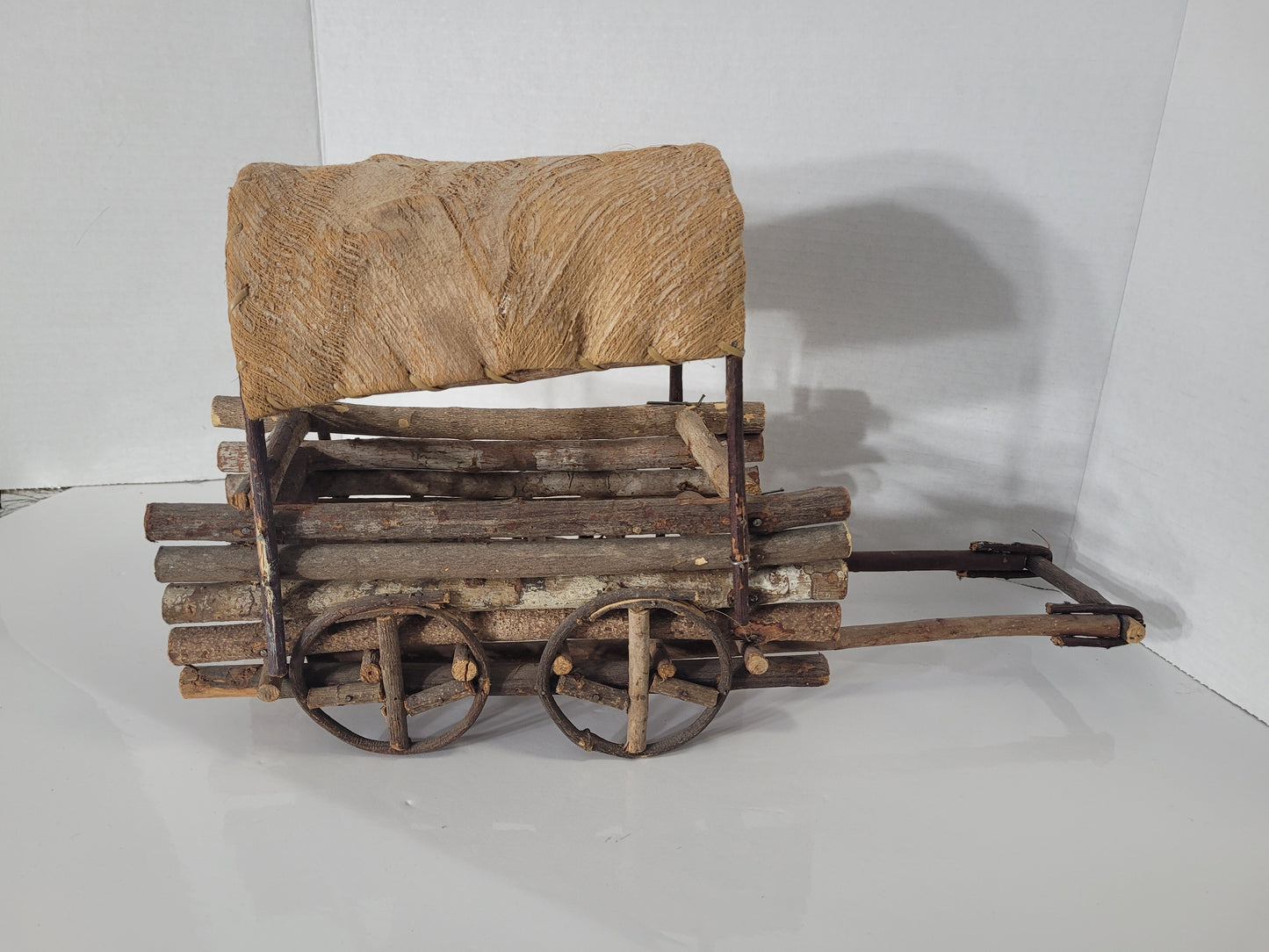 Handmade Rustic Twig Covered Wagon Folk Art – Cranbrook, BC – 17"