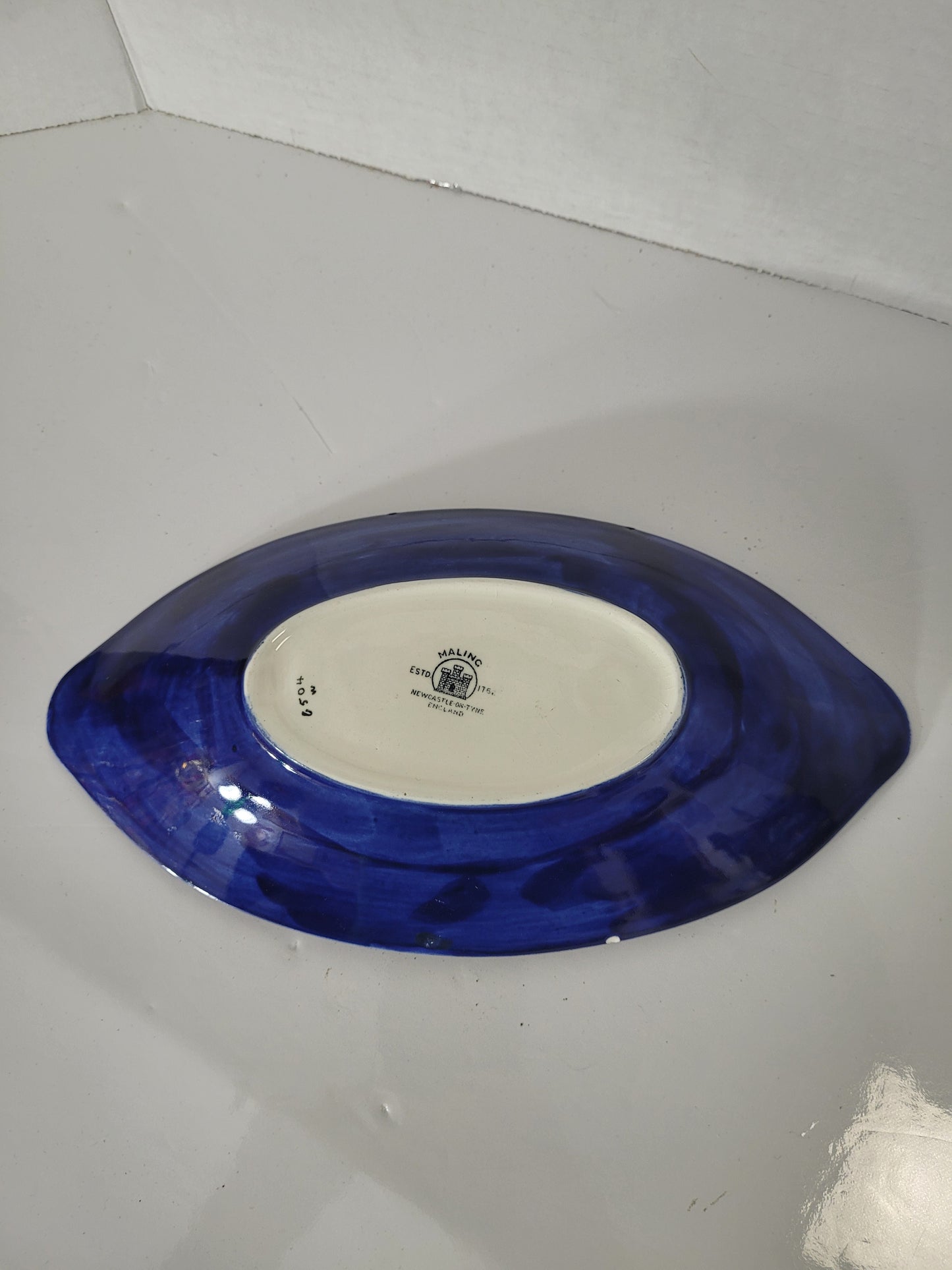 Vintage Maling Newcastle-on-Tyne Cobalt Blue Floral Oval Dish – England – 10.25"