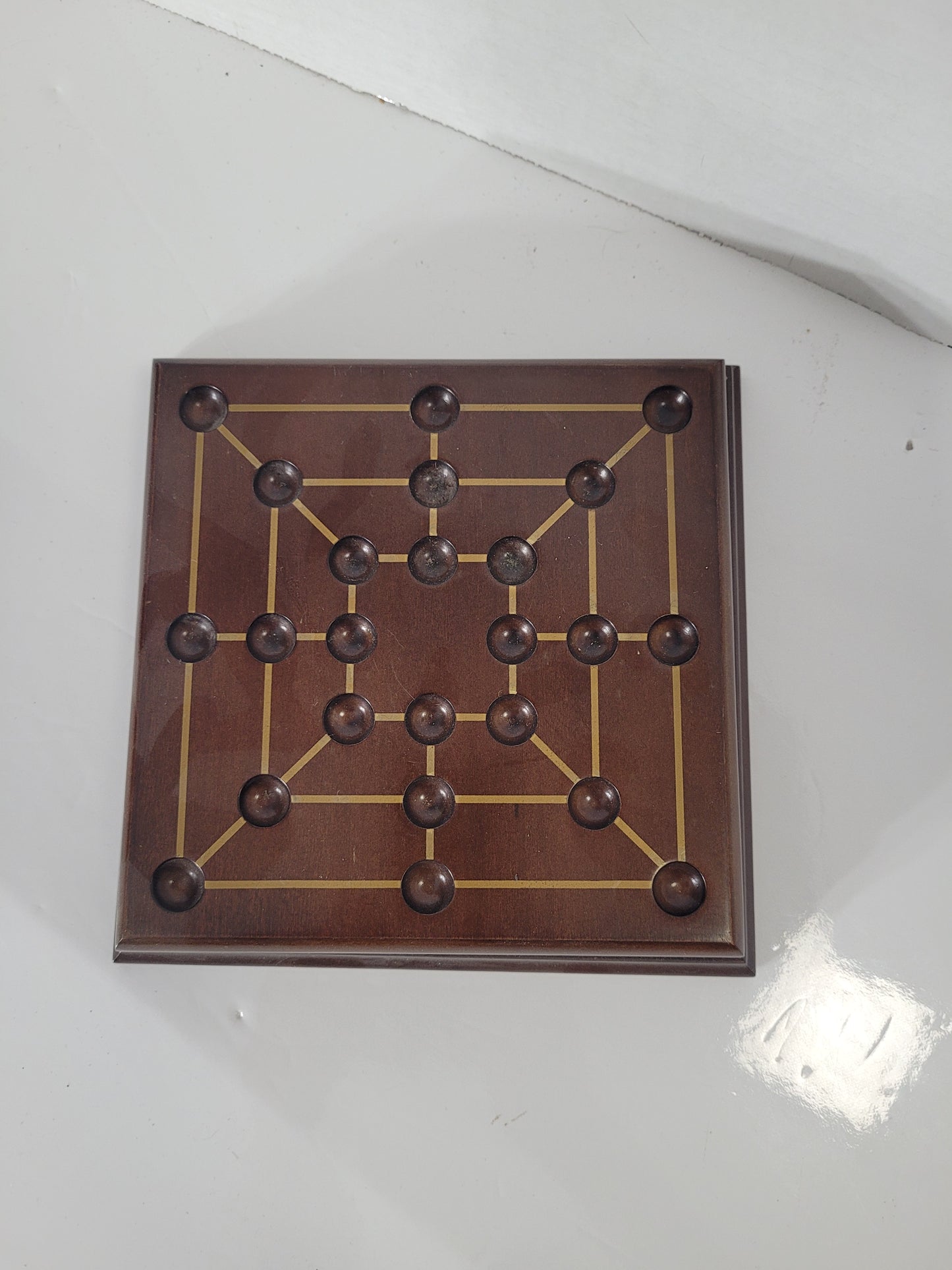 Vintage Wooden Nine Men’s Morris Game – 8" x 8" – Made in Taiwan