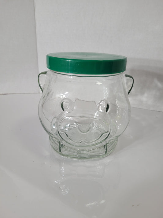 Vintage 1988 Kraft Peanut Butter Bear Head Glass Jar with Green Lid – 5.5"