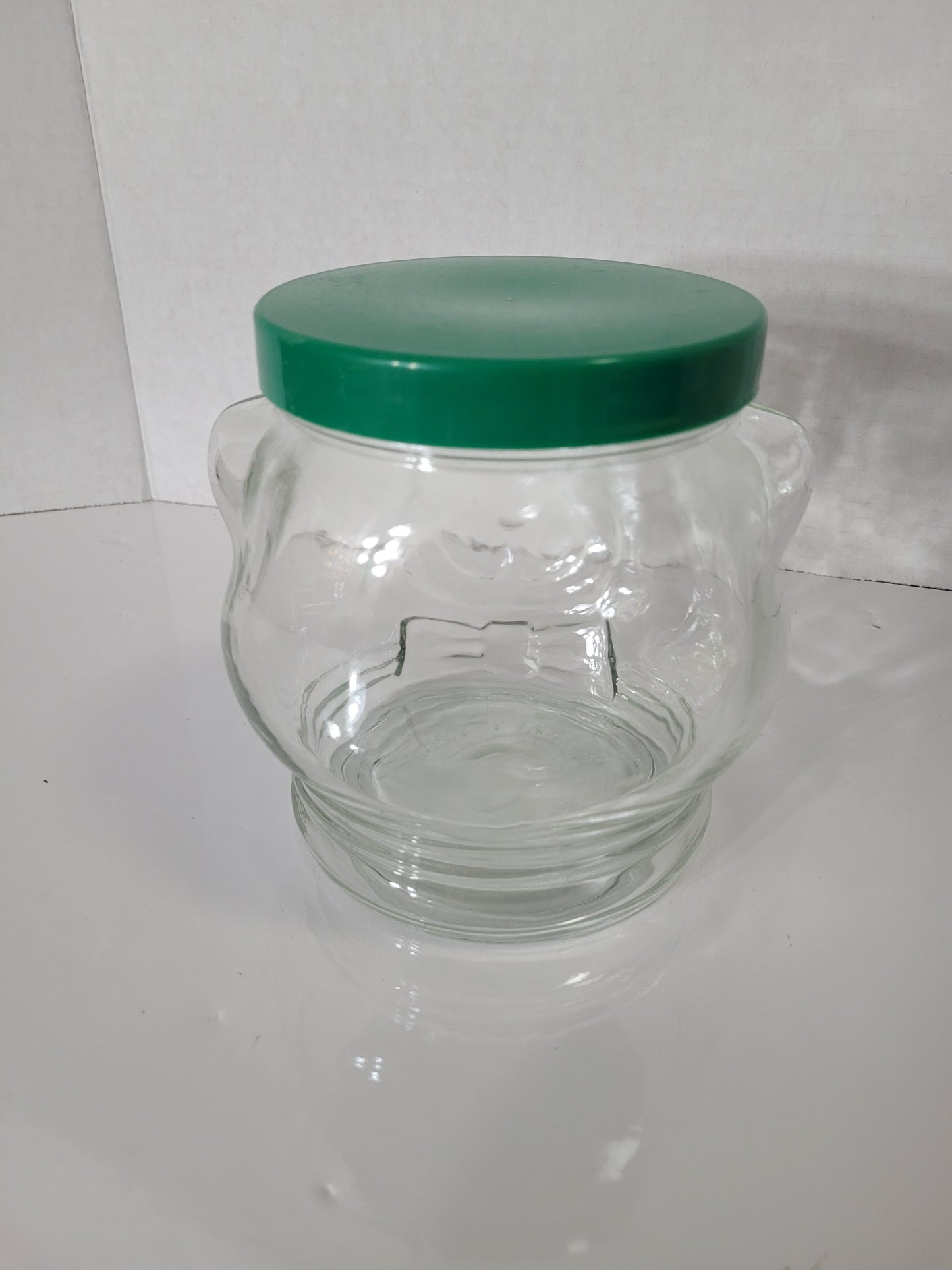 Vintage 1988 Kraft Peanut Butter Bear Head Glass Jar with Green Lid – 5.5"