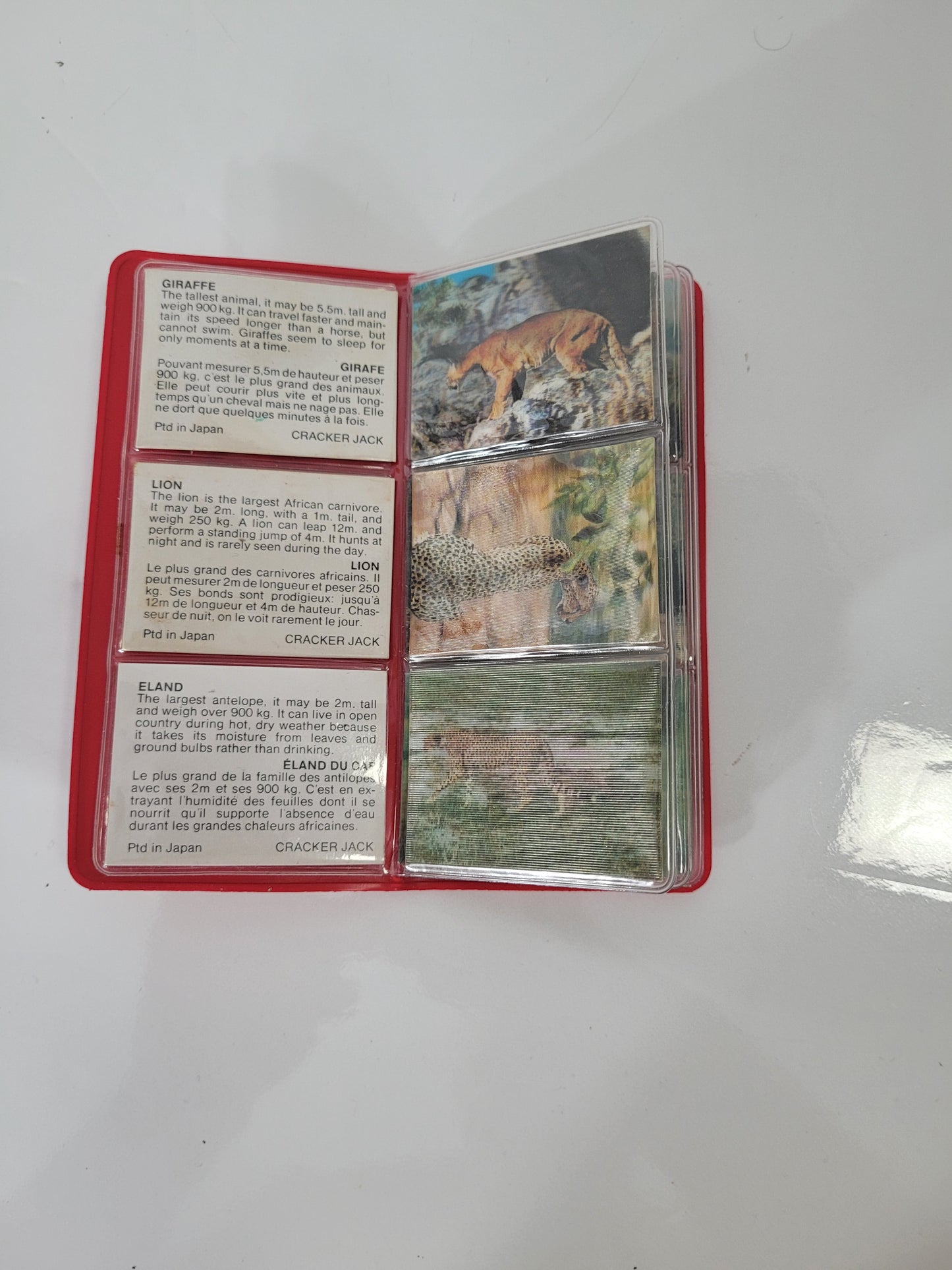 Vintage 1970s Cracker Jack Lenticular Animal Cards with Red Collector Wallet – 20 Cards