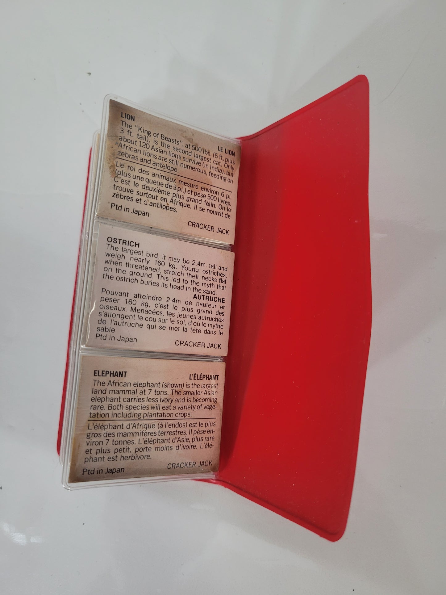 Vintage 1970s Cracker Jack Lenticular Animal Cards with Red Collector Wallet – 20 Cards