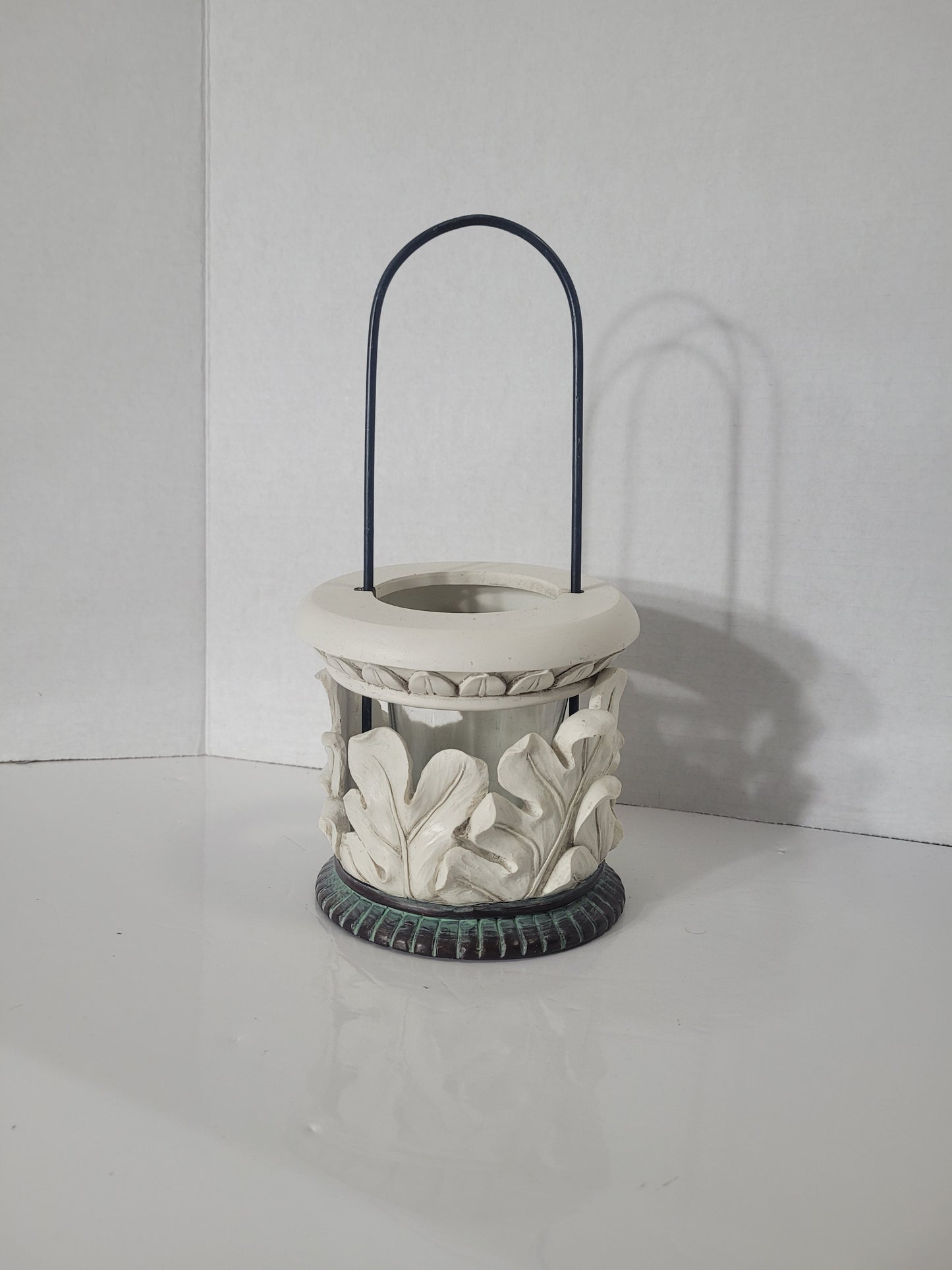 Decorative Acanthus Leaf Lantern Candle Holder with Glass Insert – 10.5"