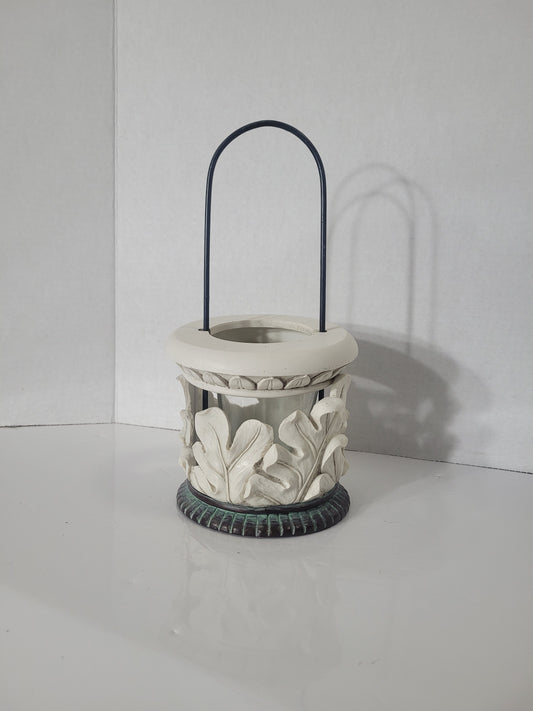 Decorative Acanthus Leaf Lantern Candle Holder with Glass Insert – 10.5"