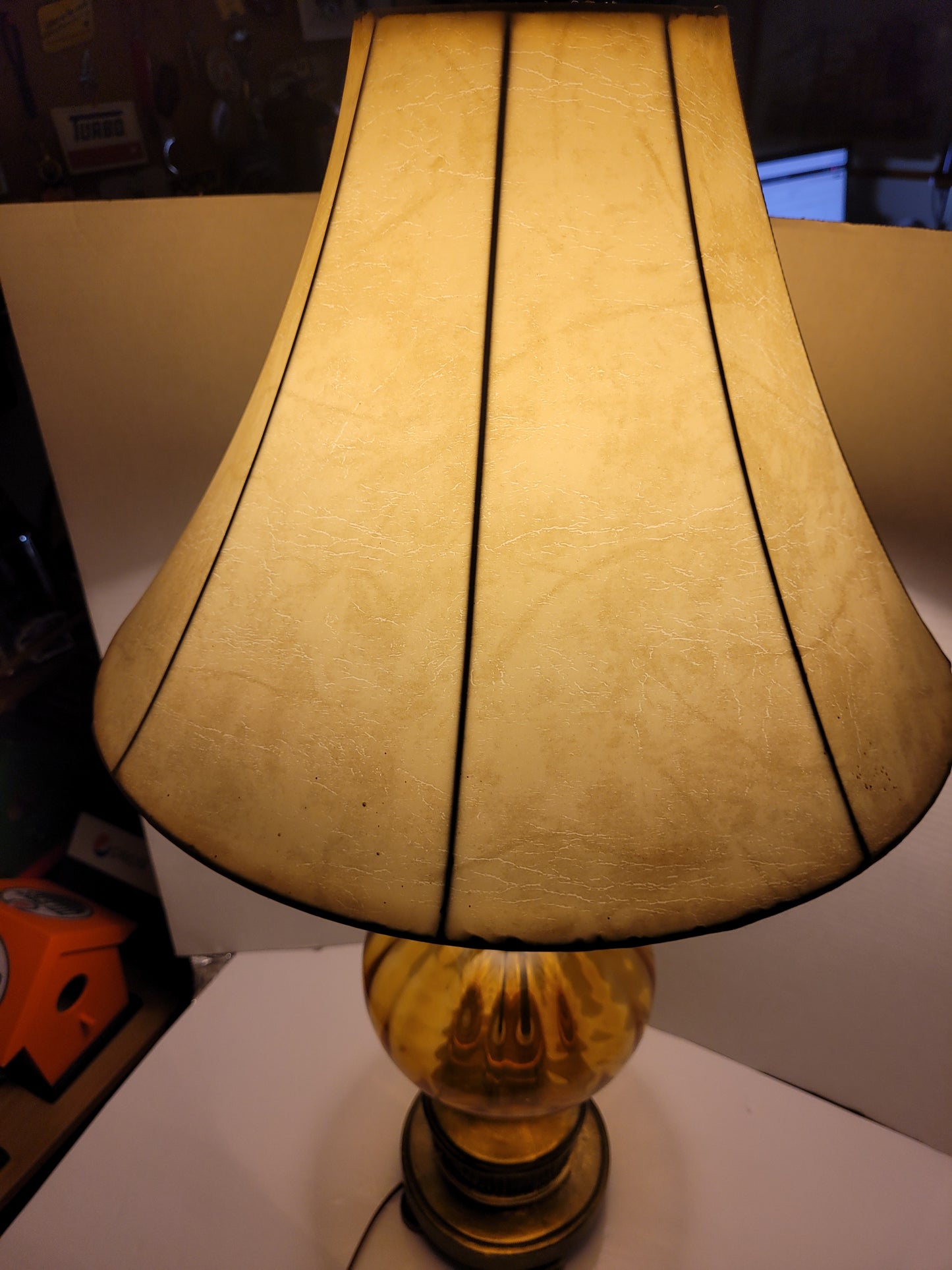 Vintage Amber Glass Table Lamp with Antique Brass Finish – 32"