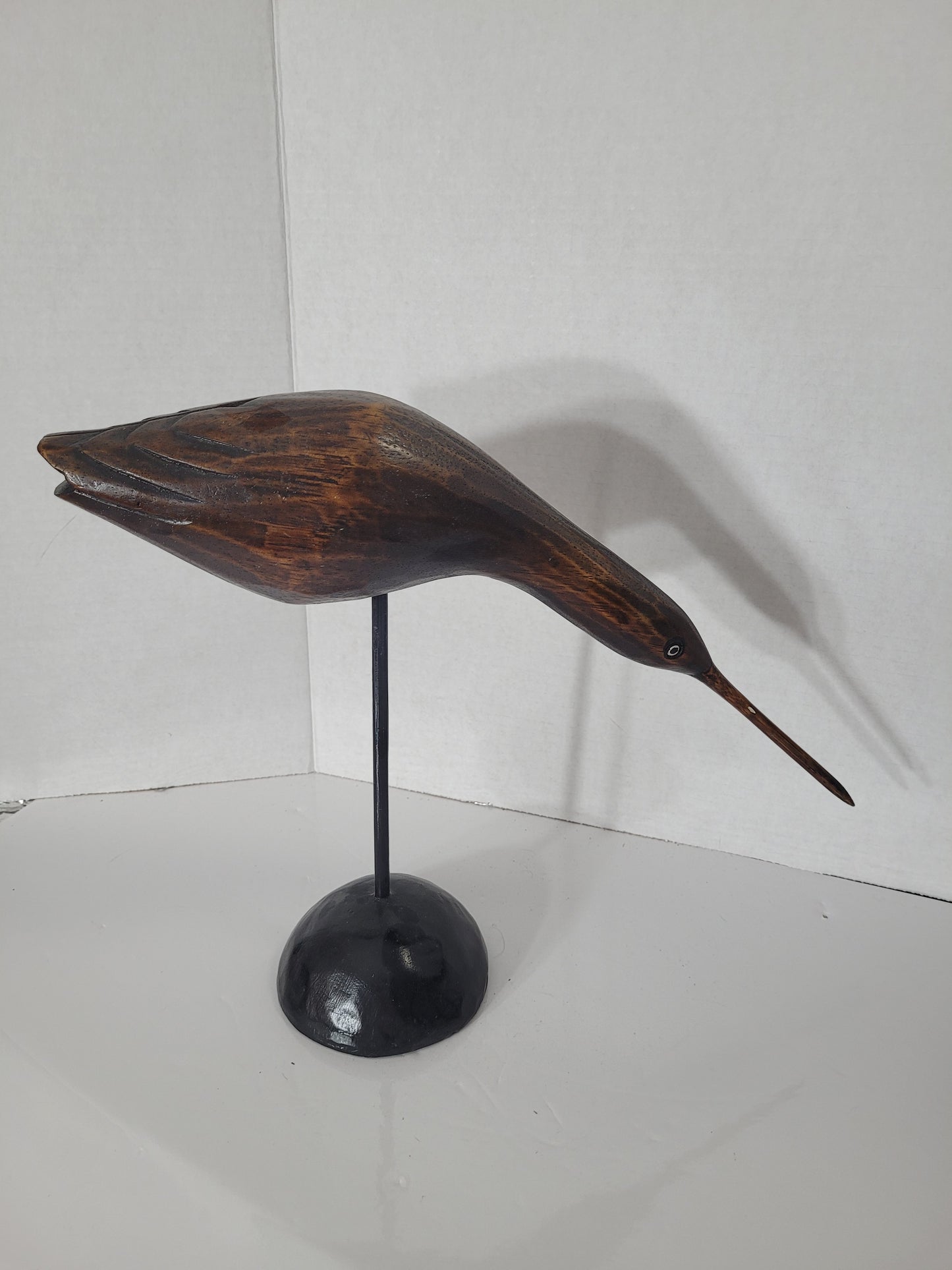 Pair of Handmade Wooden Shorebird Sculptures on Stands