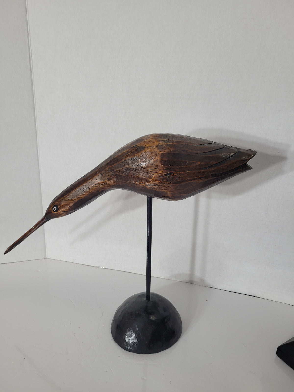 Pair of Handmade Wooden Shorebird Sculptures on Stands